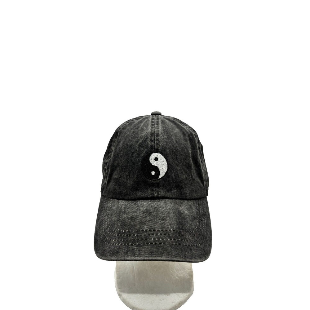 Yin Yang Dad Hat Charcoal Black Stone Washed Twill 6 Panel Baseball Cap
